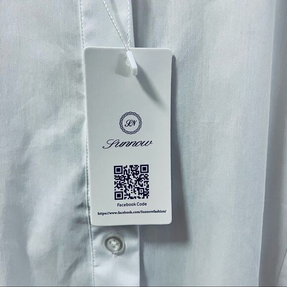 NWT Sunnow white cotton blend short sleeve button down notched sleeve shirt top - Picture 4 of 8